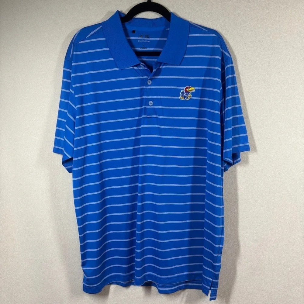 Adidas Puremotion Mens Kansas Jayhawks KU Polo Golf Shirt Blue XL Athleisure